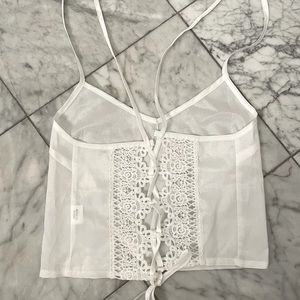 White Sheer Crop Top with sexy Lace up Detail on Back